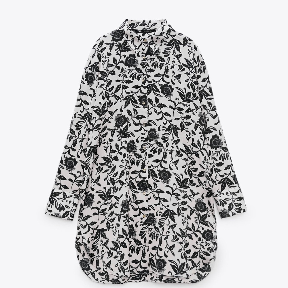 BNWT ZARA LONG SATEEN SHIRT SZ XS